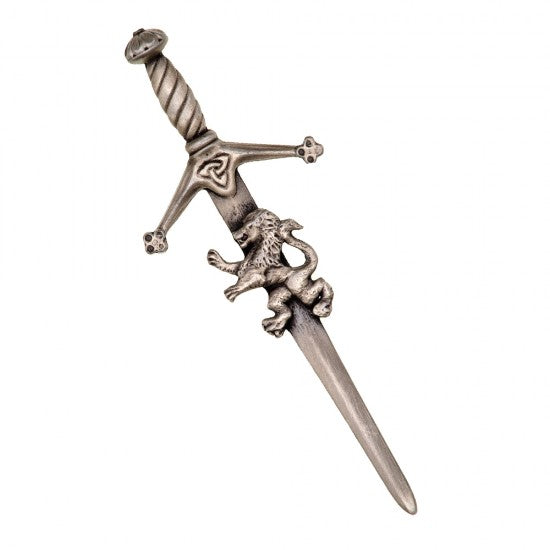 Lion Rampant on Blade Sword Antiqued Finish Kilt Pin