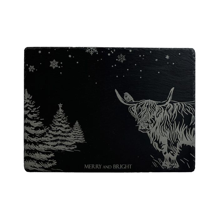 Merry and Bright Cow and Robin Slate Cheese Board or Large Place Setting