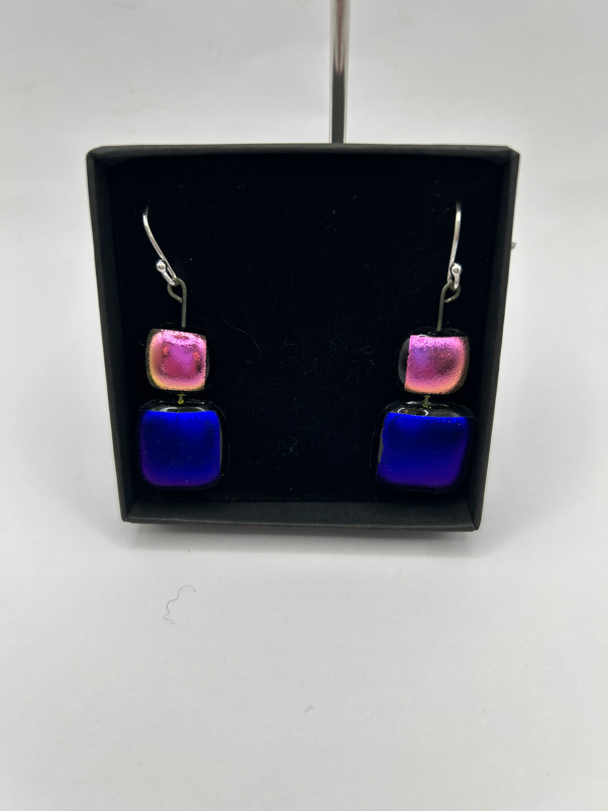 Square Duo Hanging Drop Dichroic Earrings