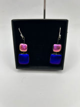 Square Duo Hanging Drop Dichroic Earrings