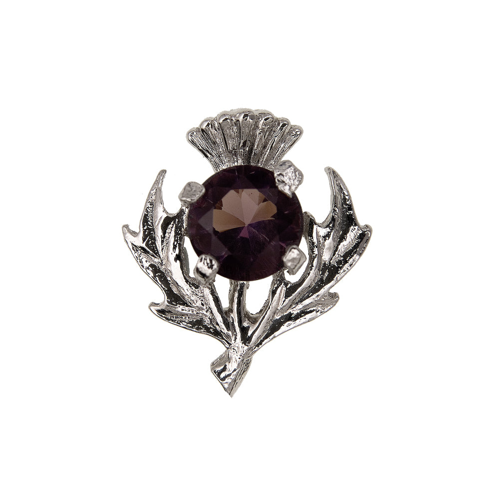 Compact Thistle with Stone Pewter Brooch