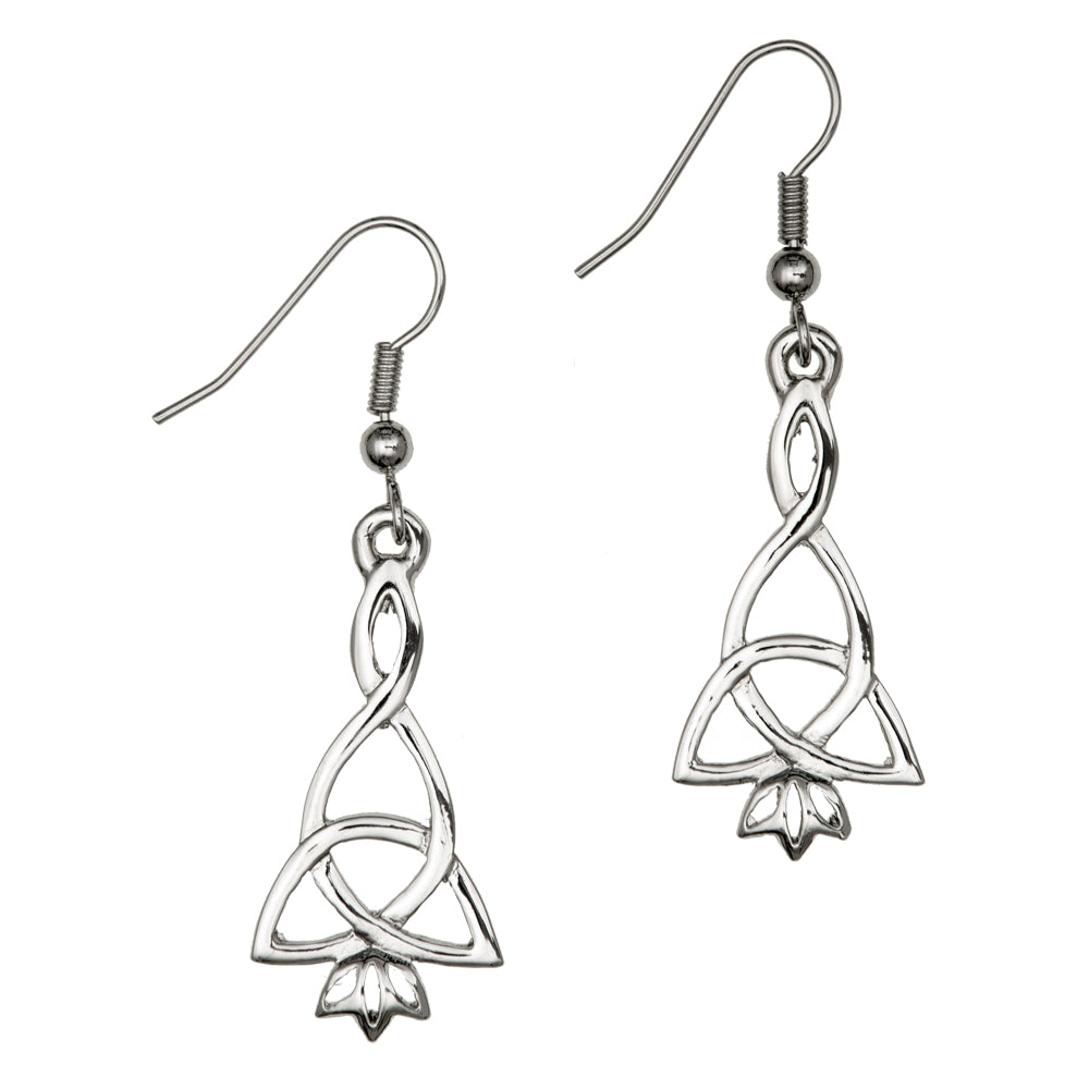 Elongated Celtic Trinity Pewter Drop Earrings