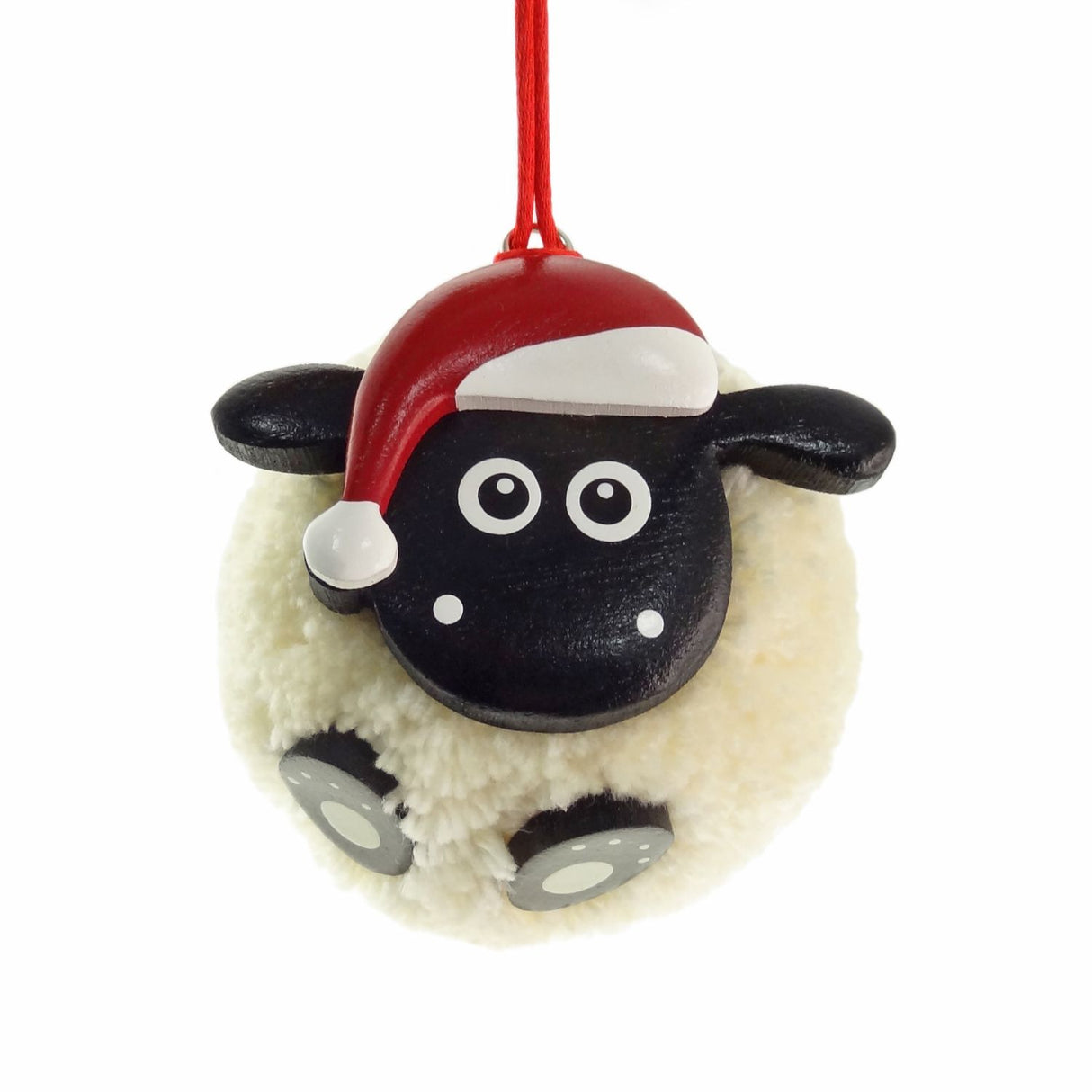 Black Faced Sheep 10cm PomPom Christmas Decoration