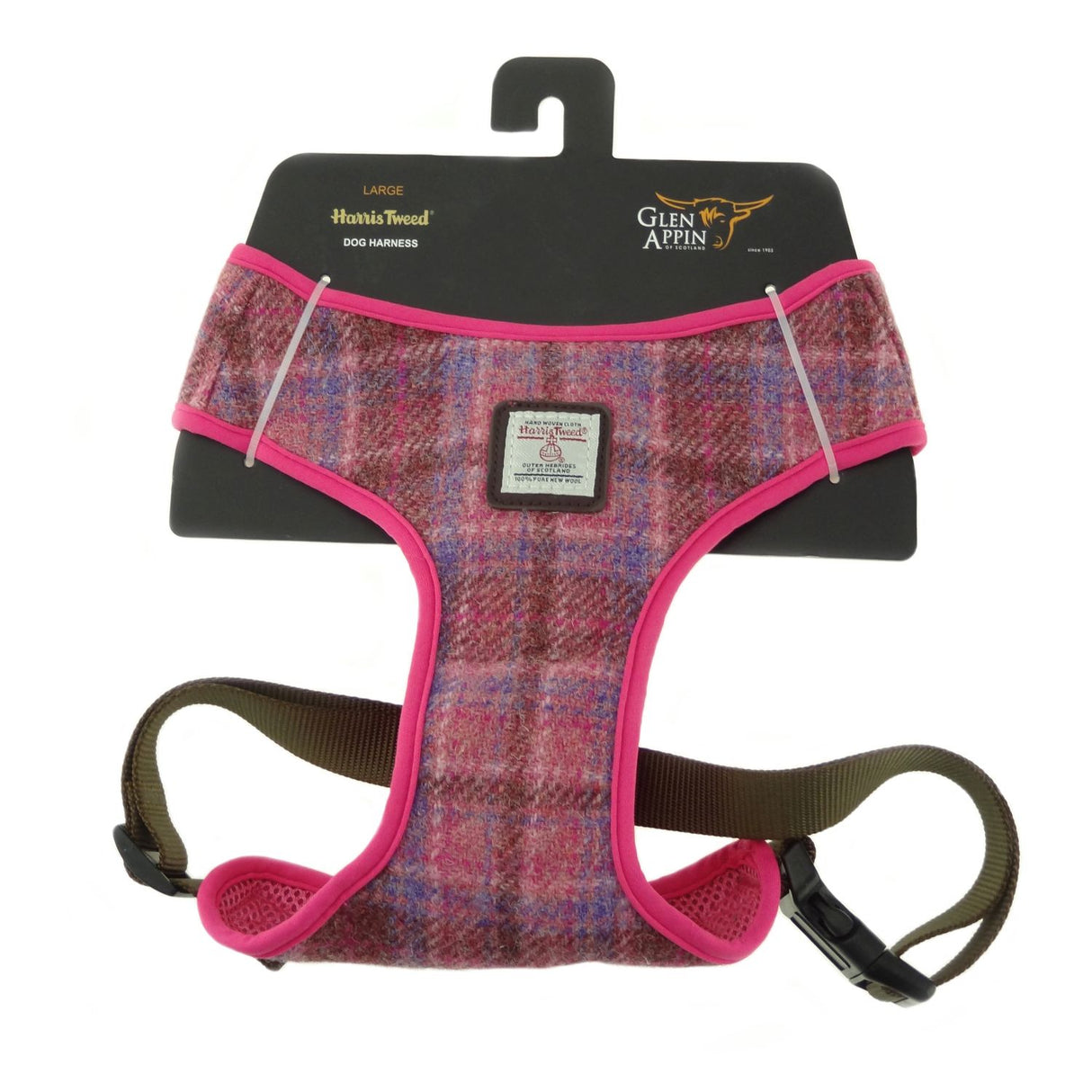 Pink Harris Tweed Dog Harness Large