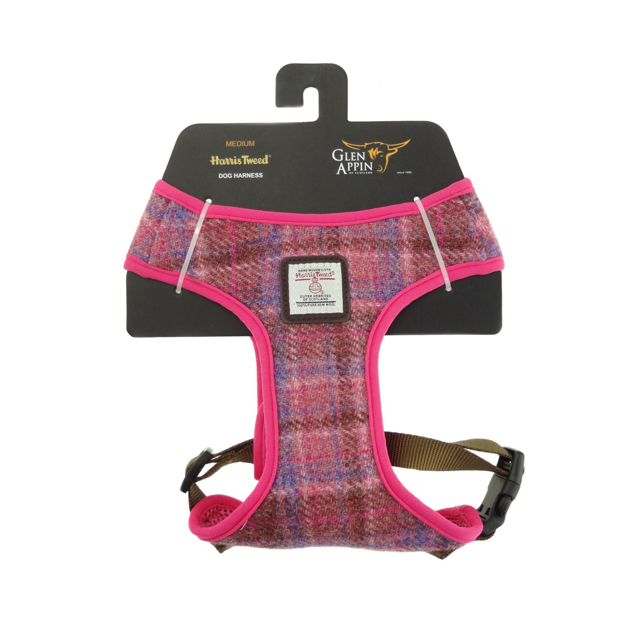 Pink Harris Tweed Dog Harness Medium