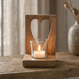 “Lurea” Mango Wood Heart Cut Out Windlight Candle Holder (15cm Tall)