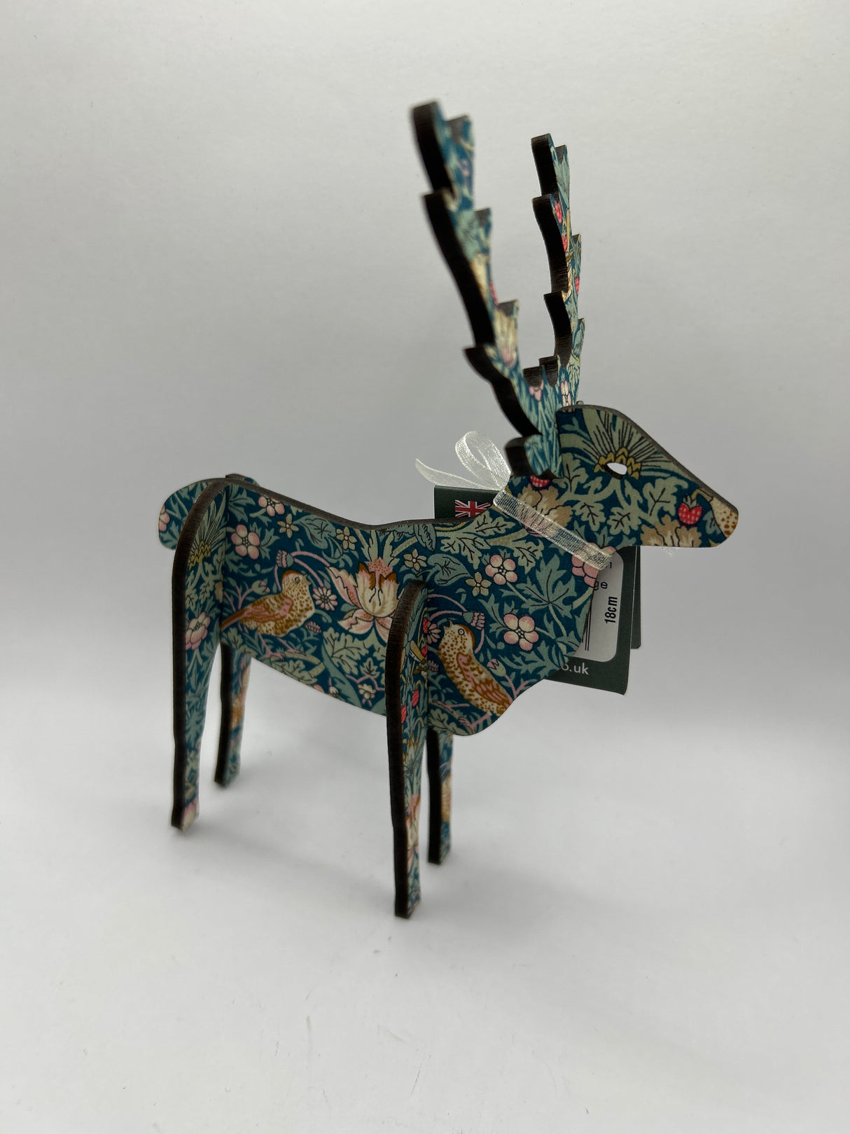 3D Standing Stag 18cm in Liberty Teal Strawberry Thief