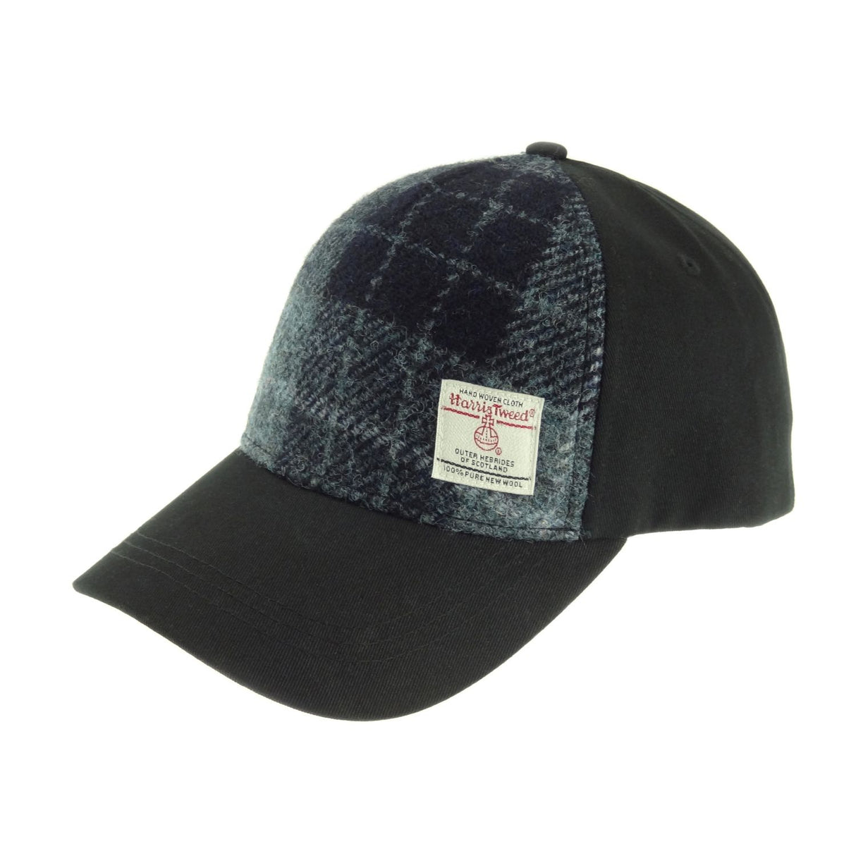 Harris Tweed Baseball Cap Grey & Black Tartan