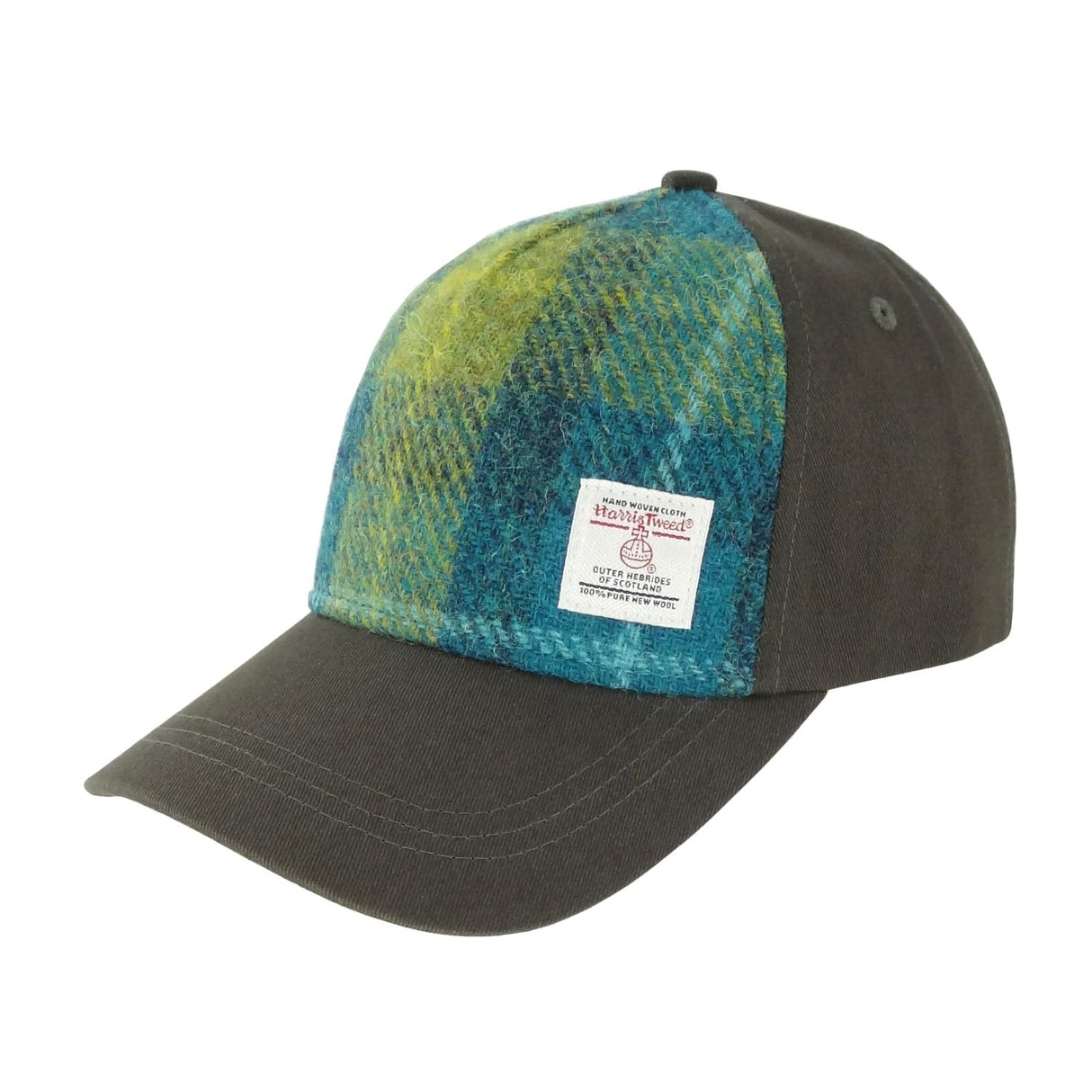 Harris Tweed Baseball Cap Sea Blue and Green Check