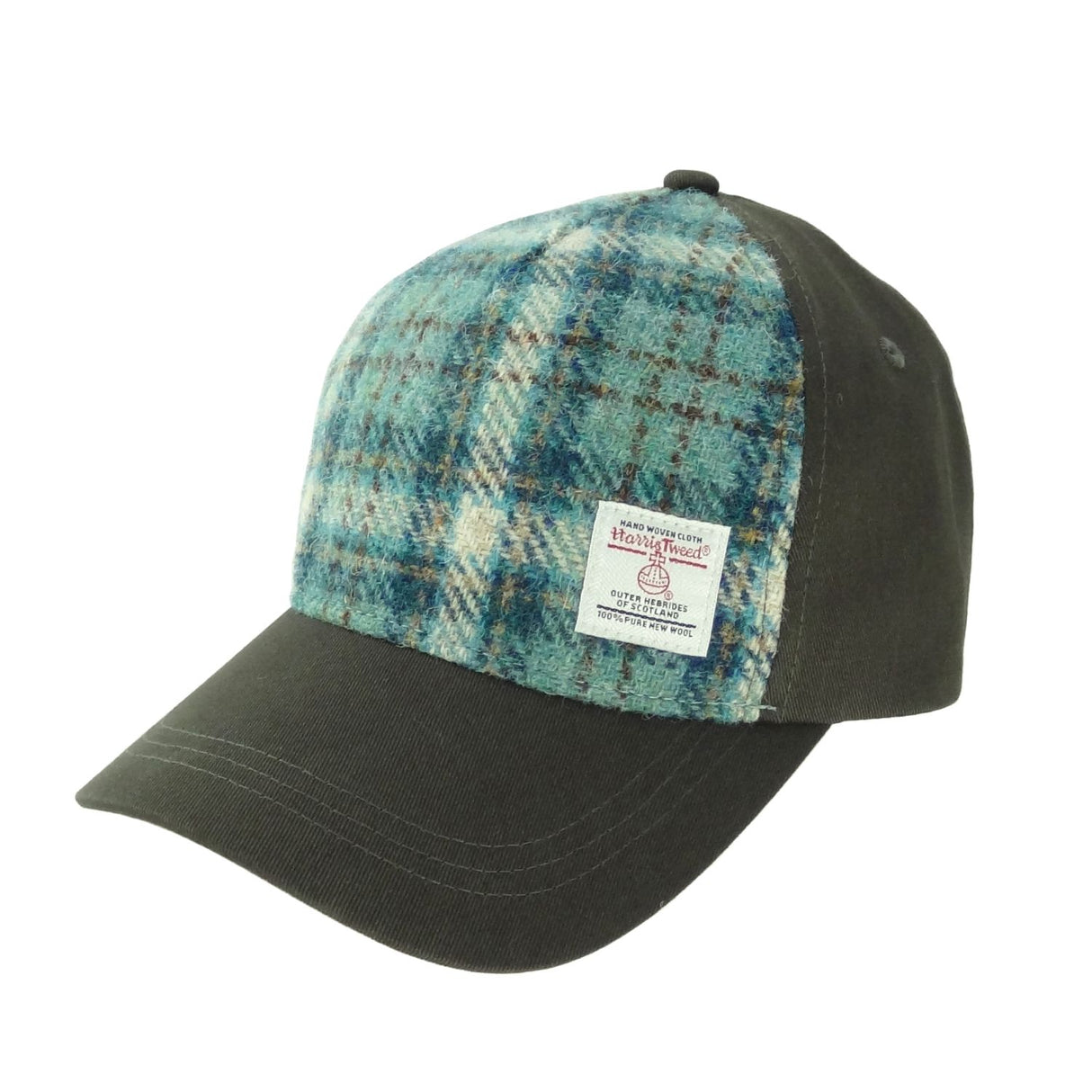 Harris Tweed Baseball Cap Duck Egg and Cream Check