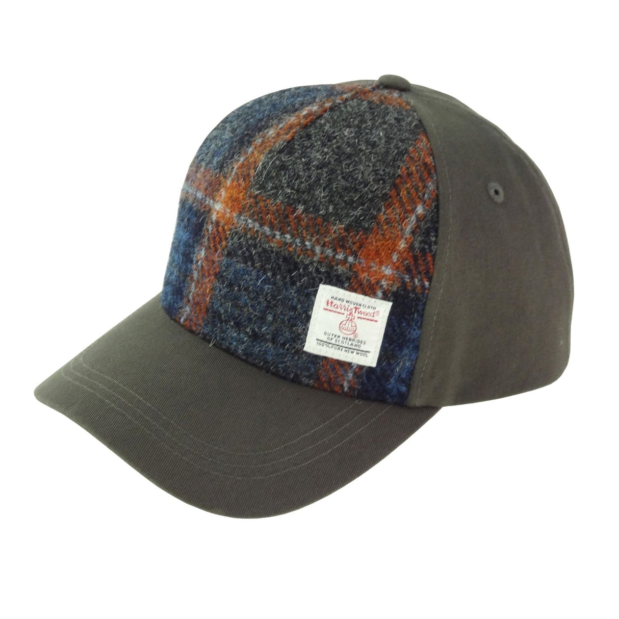 Harris Tweed Baseball Cap Grey with Rust Overcheck