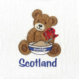 Teddy Bear Eating porridge Tartan Trim Embroidered Bib