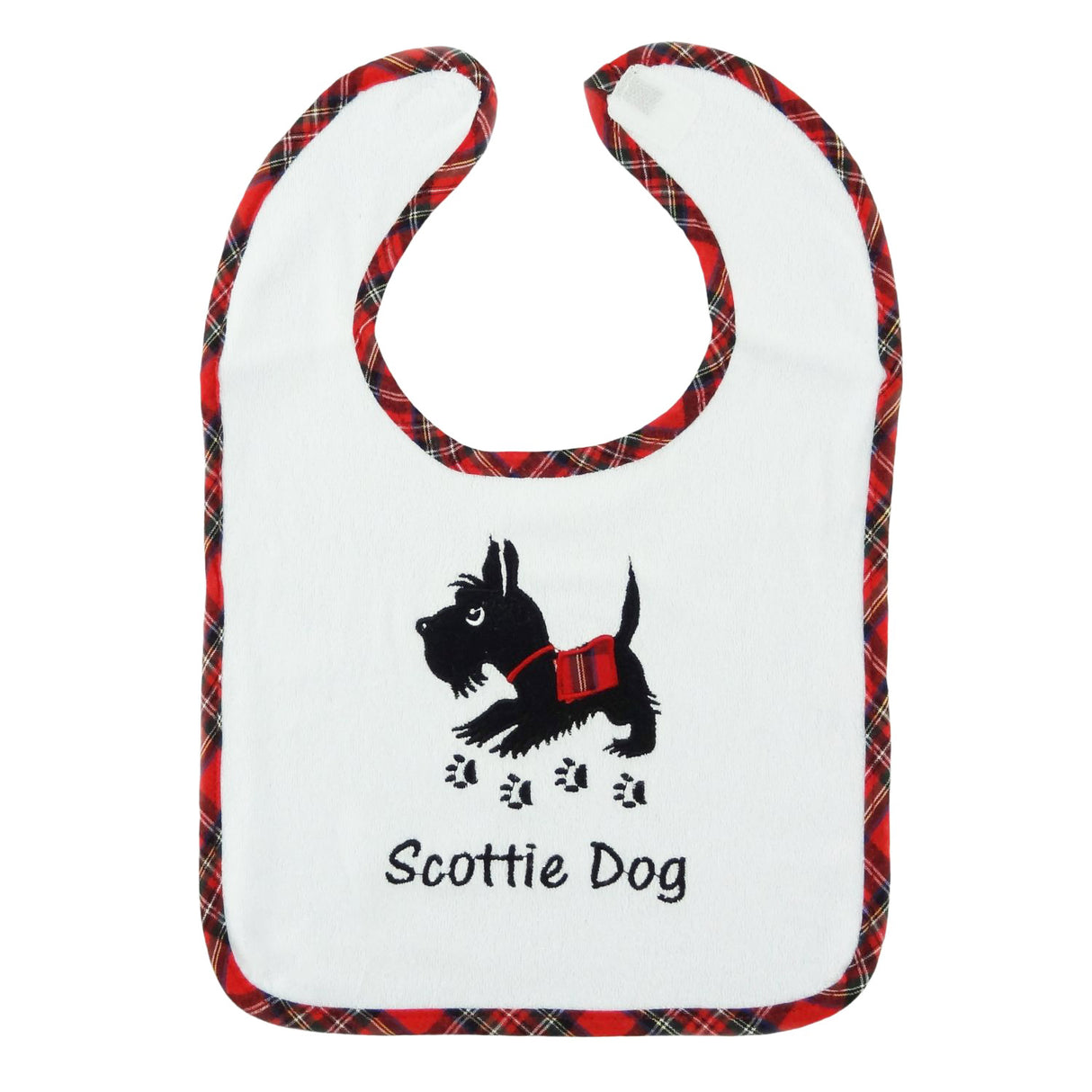 Scottie Dog Tartan Trim Embroidered Bib