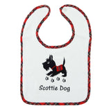 Scottie Dog Tartan Trim Embroidered Bib