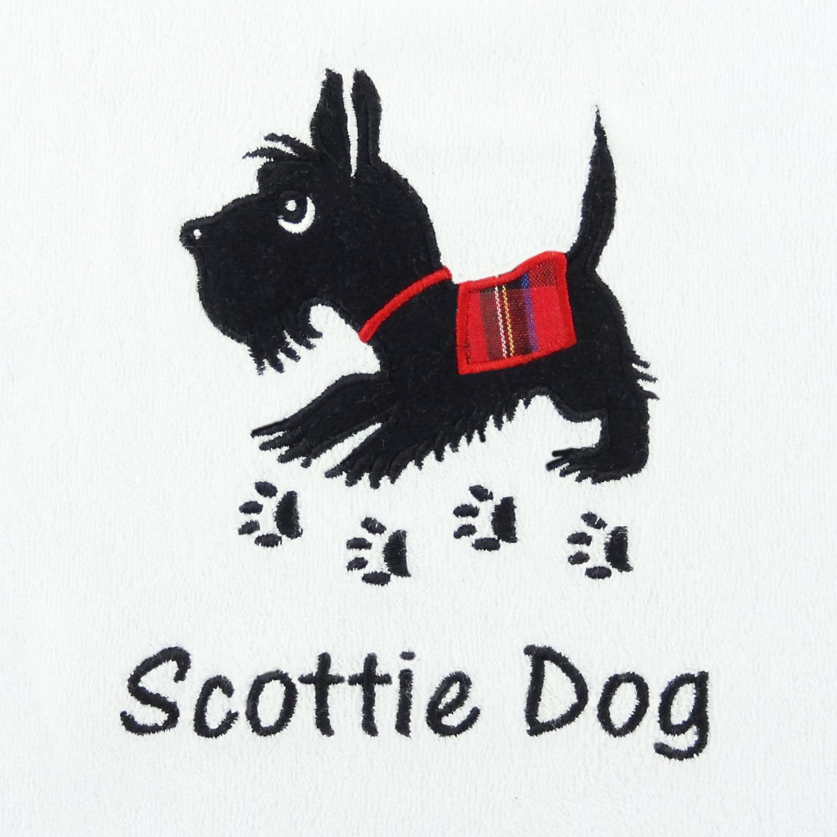 Scottie Dog Tartan Trim Embroidered Bib