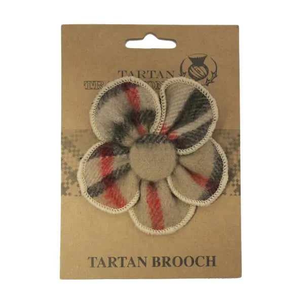 Tartan Floral Brooch - Camel