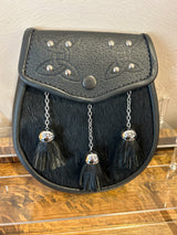 Duo Celtic Swirl Flap With Studs Skin Front & Metal Tassels Semi Dress Sporran