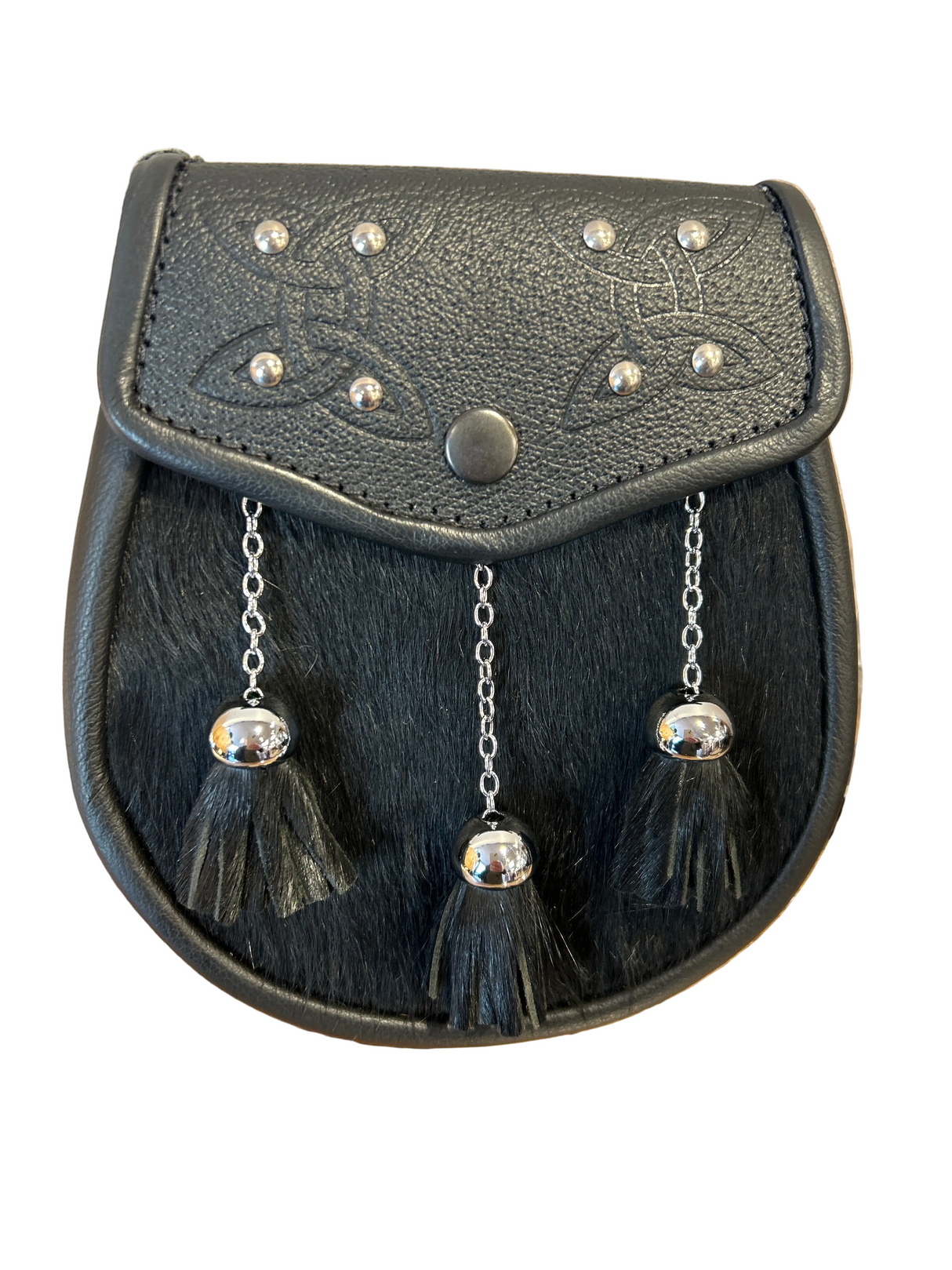 Duo Celtic Swirl Flap With Studs Skin Front & Metal Tassels Semi Dress Sporran