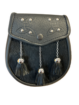 Duo Celtic Swirl Flap With Studs Skin Front & Metal Tassels Semi Dress Sporran