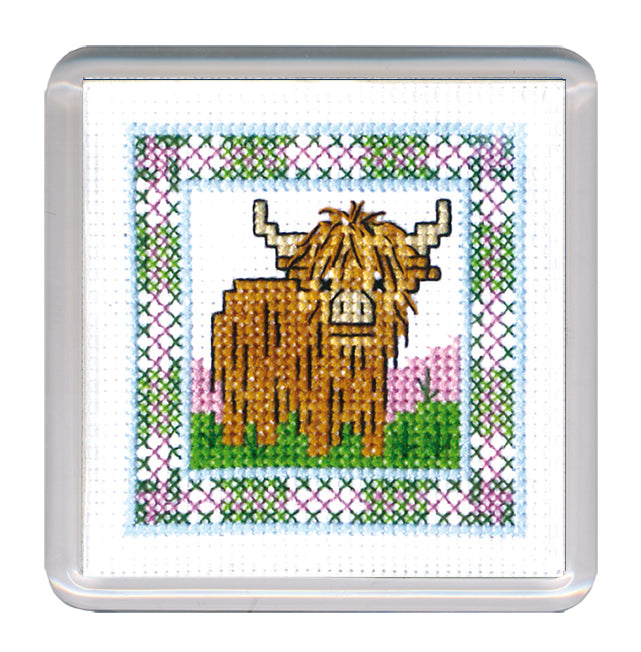 Highland Cow Cross-stitch Coaster