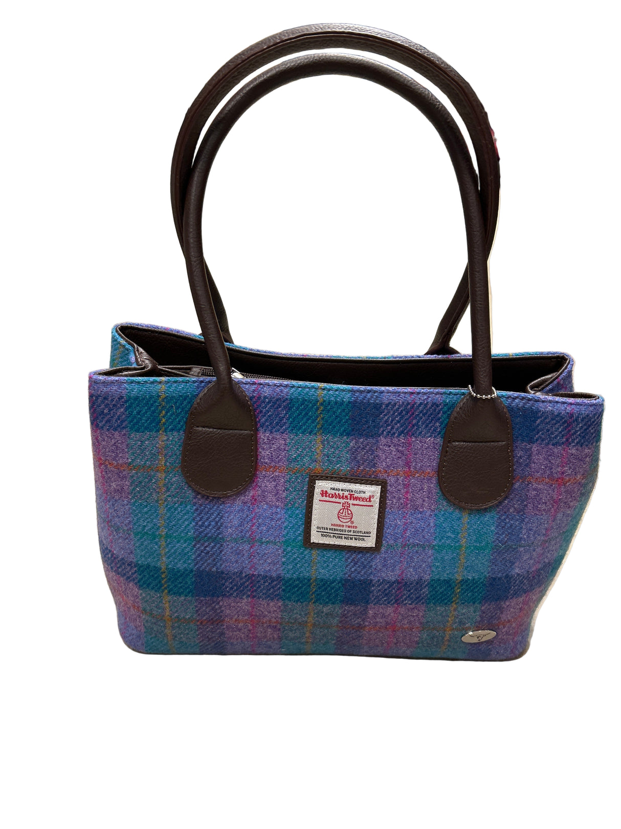 Cassley Harris Tweed Classic Large Bag Green and Purple Tartan