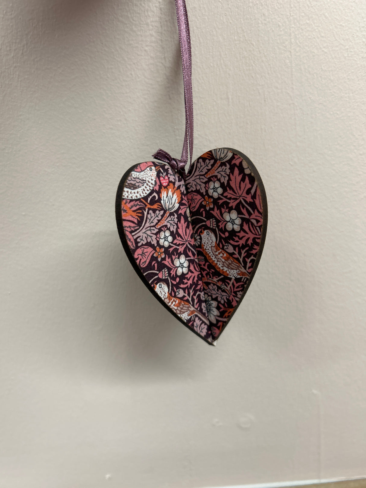 3D Heart Christmas Decoration in Liberty Pink Strawberry Thief