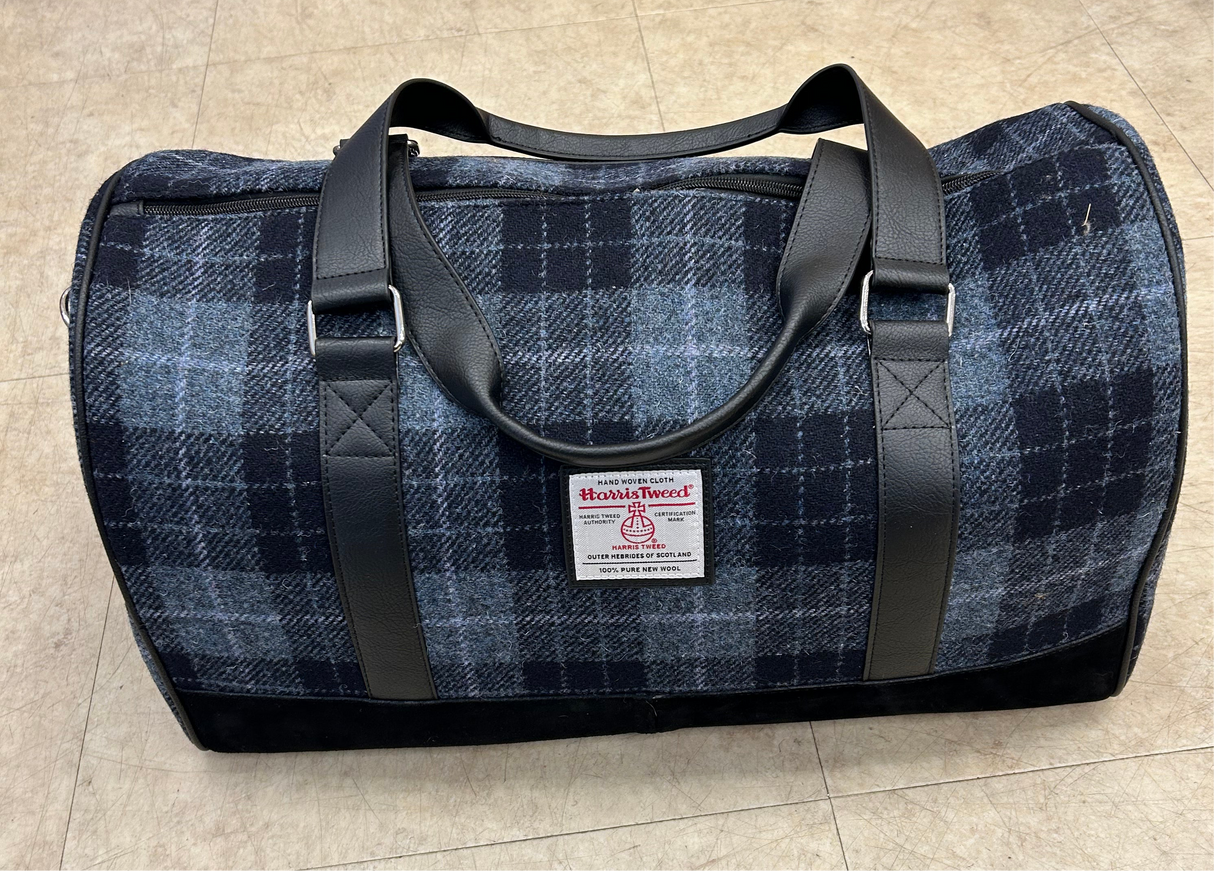 Clyde Harris Tweed Weekend Bag Grey & Black Tartan