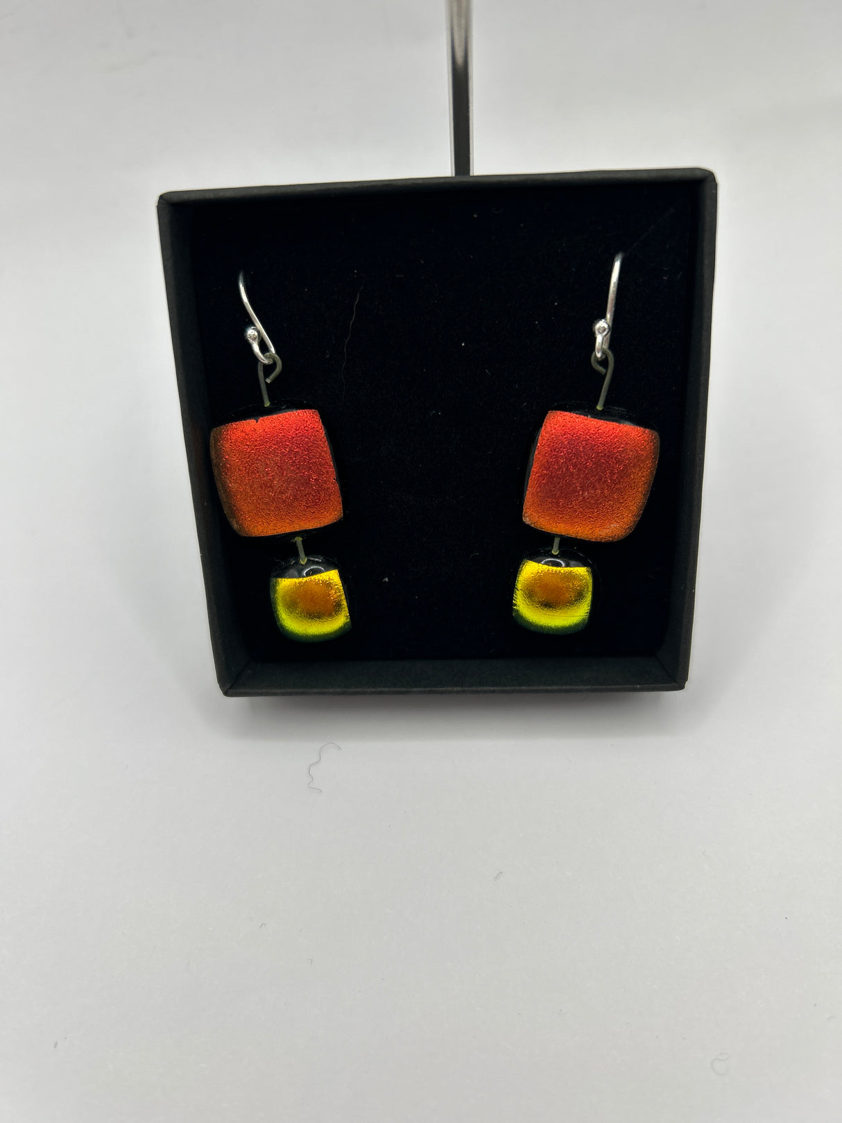 Square Duo Hanging Drop Dichroic Earrings