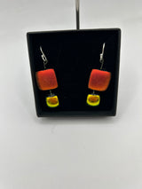 Square Duo Hanging Drop Dichroic Earrings