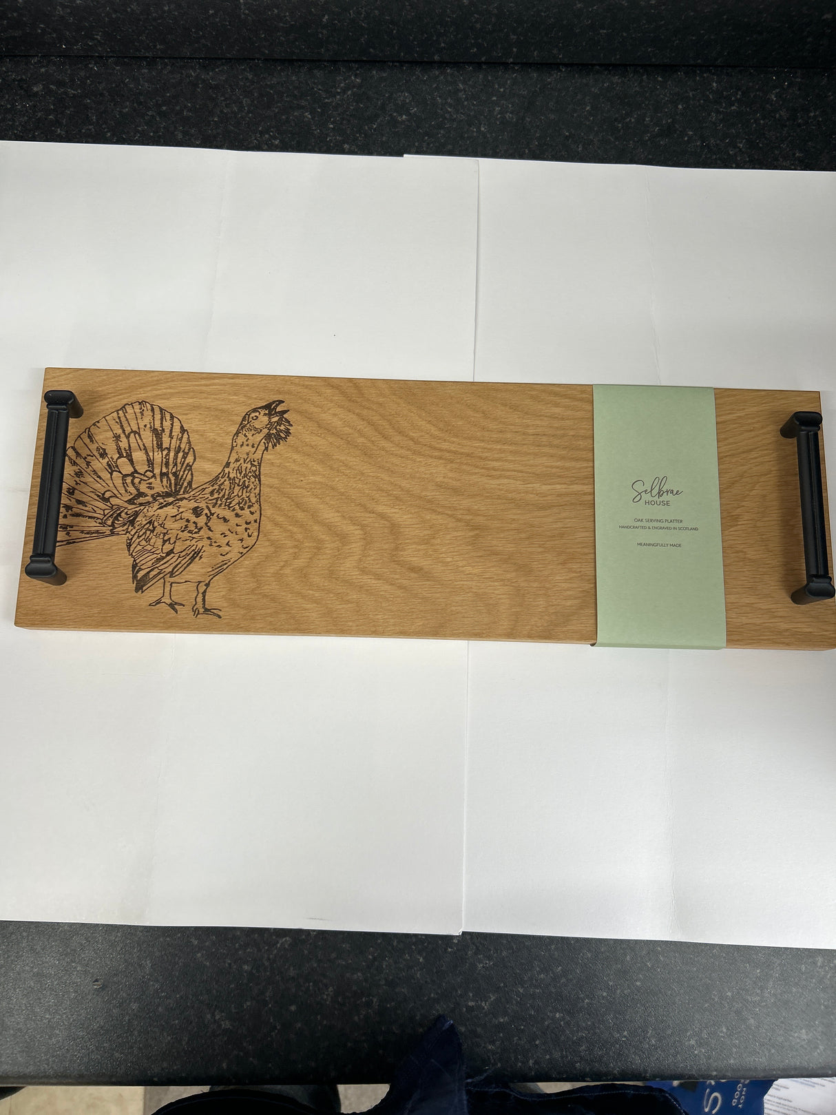 Capercaillie Black Steel Handles Oak Tray