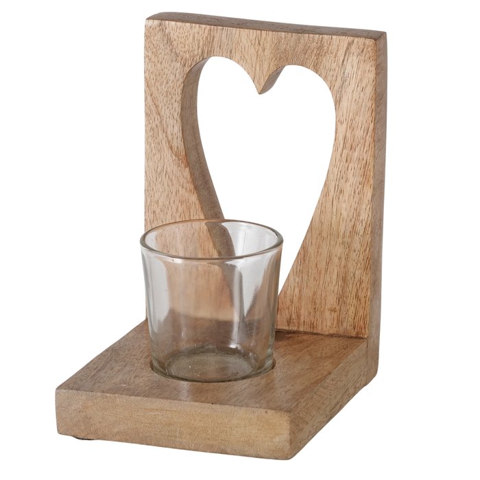 “Lurea” Mango Wood Heart Cut Out Windlight Candle Holder (15cm Tall)