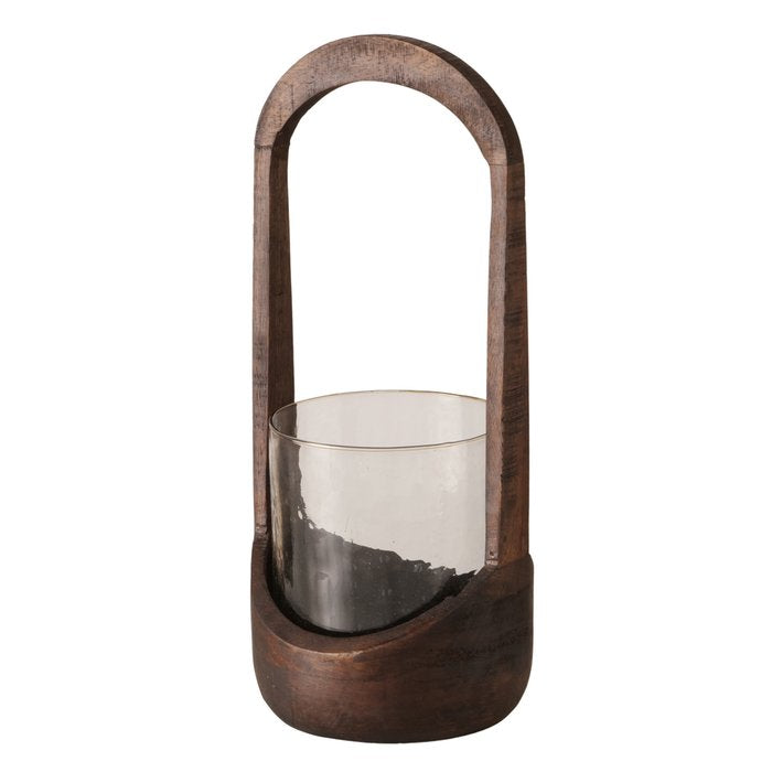 “Meola” Large Wooden Oval Glass Windlight Candle Holder (38cm Tall)