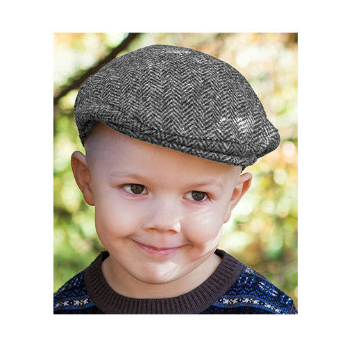 Kids Harris Tweed County Cap Grey Herringbone one size