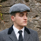 Grey Herringbone Harris Tweed 8pc Cap (Shelby)