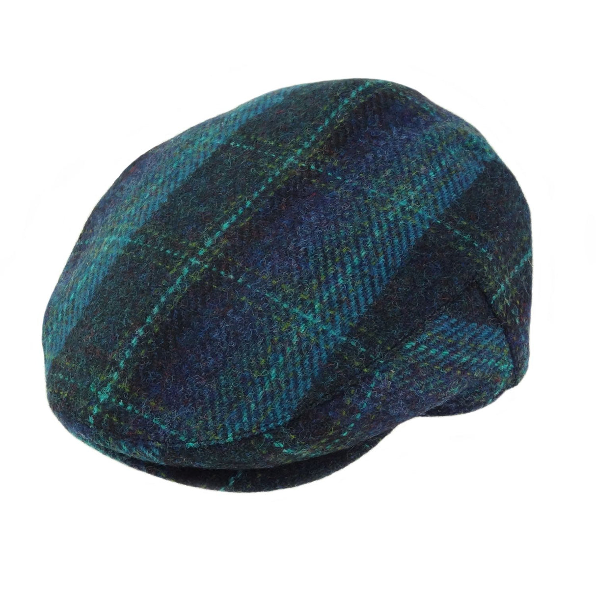 Harris Tweed County Cap Blue with Turquoise Overcheck