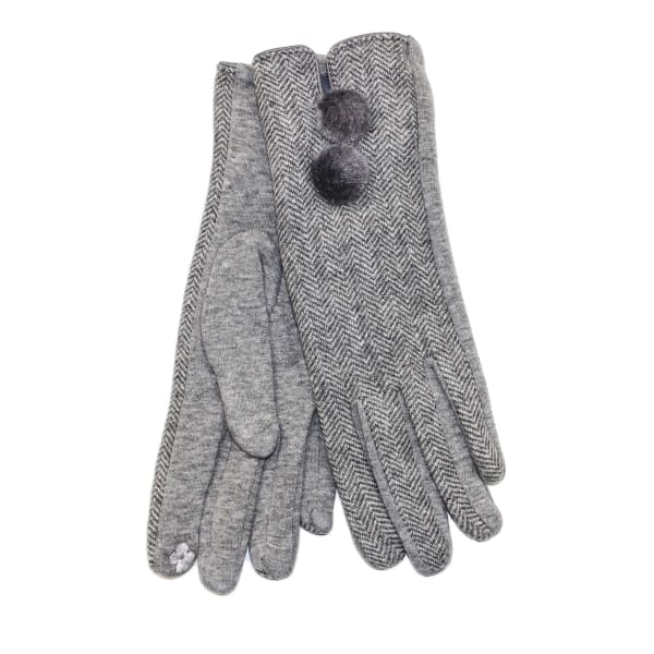 Silver Herringbone Pom Pom Glove (Boxed)