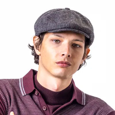 Peaky Stud Cap - Grey Tweed