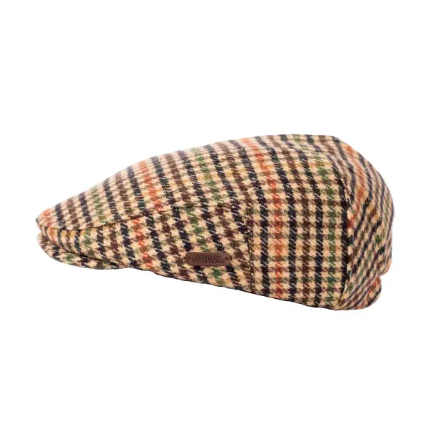 Classic Tweed Flat Cap - Camel Houndstooth