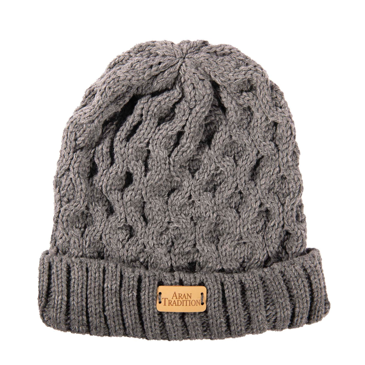 Aran Cable Beanie Hat - Grey