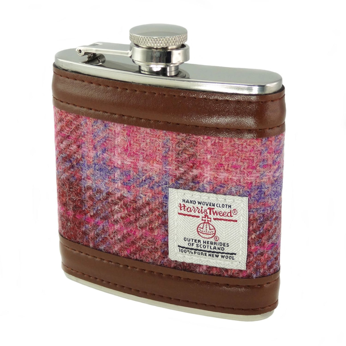 Harris Tweed Boxed 6oz Hip Flask Pink Check