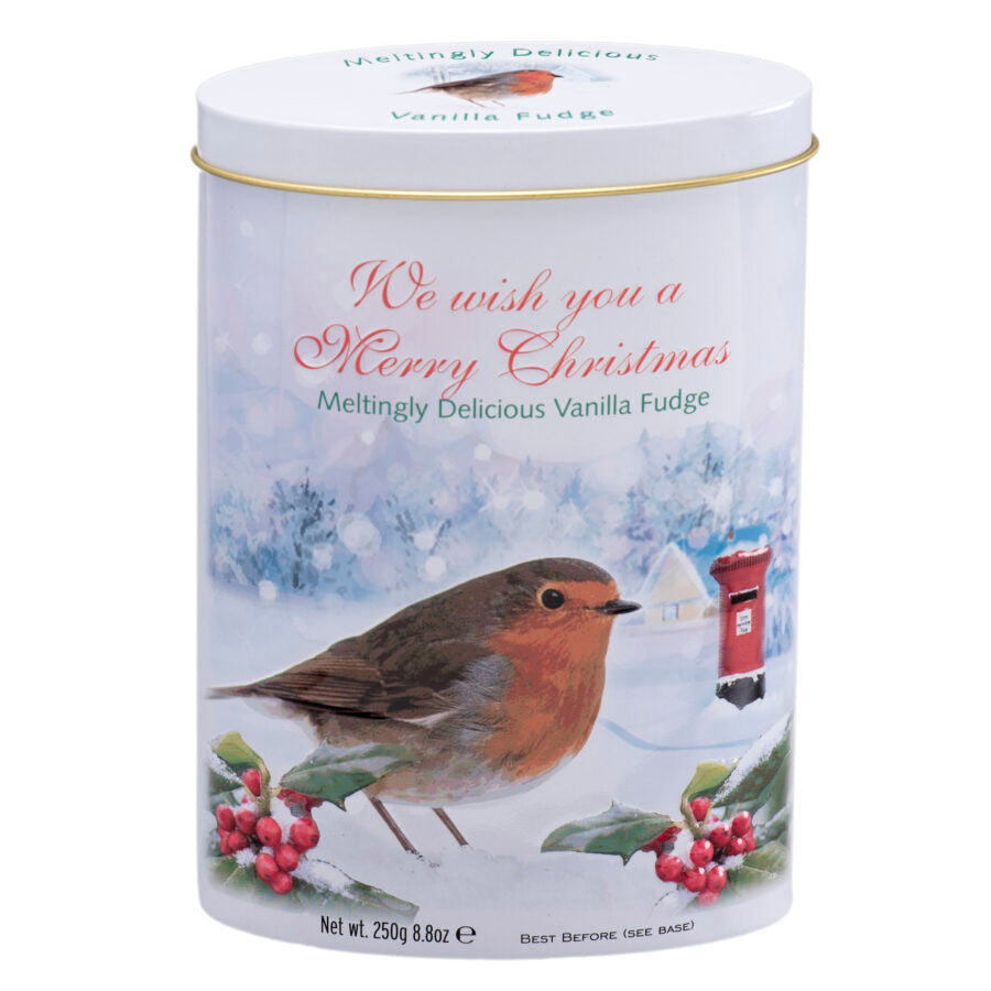 Merry Christmas Robin Vanilla Fudge Tin 250g