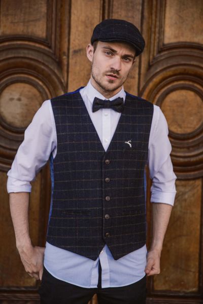 Blue Box Check Flat Cap