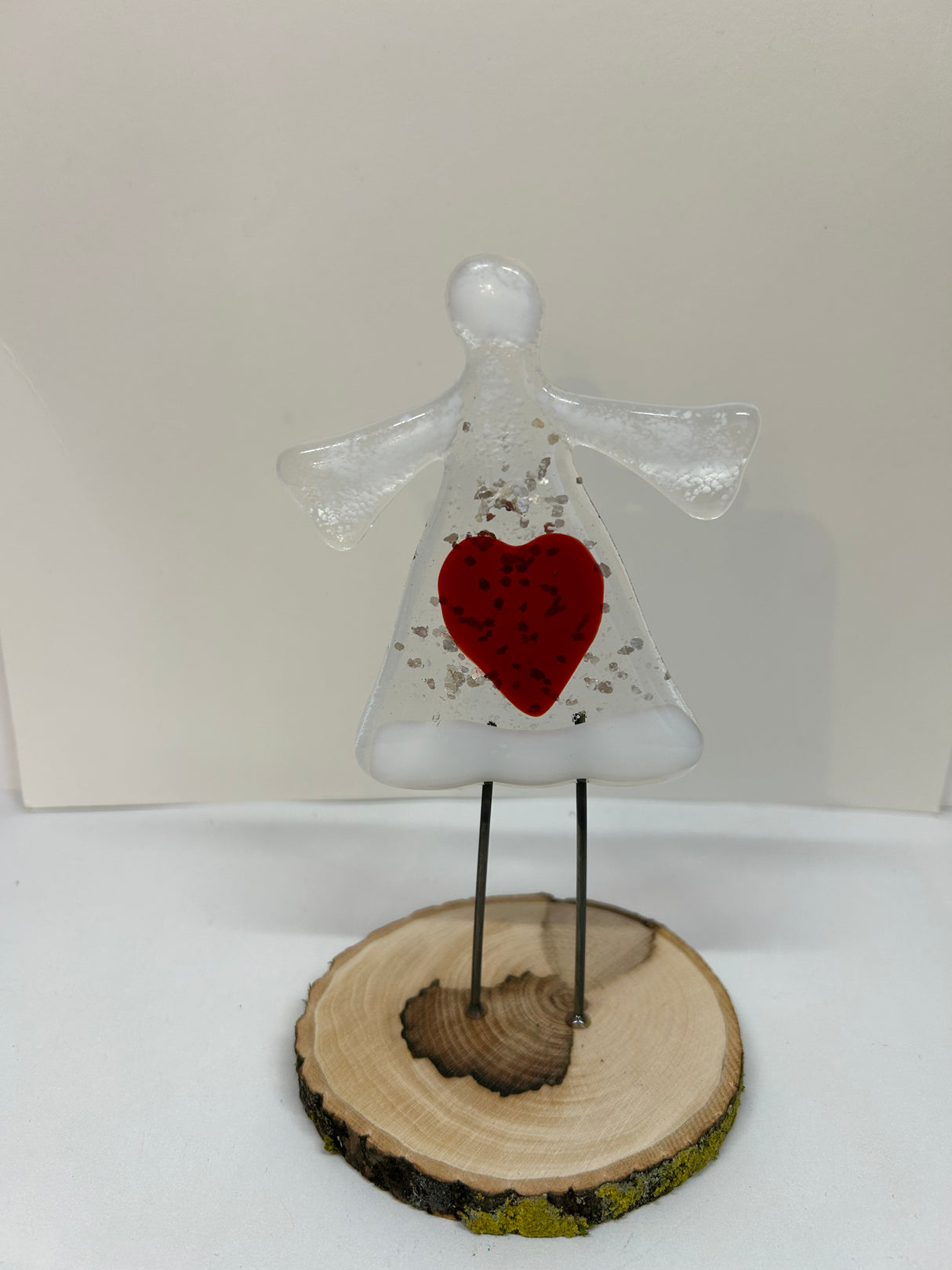 Red Heart Standing Angel Glass Ornament