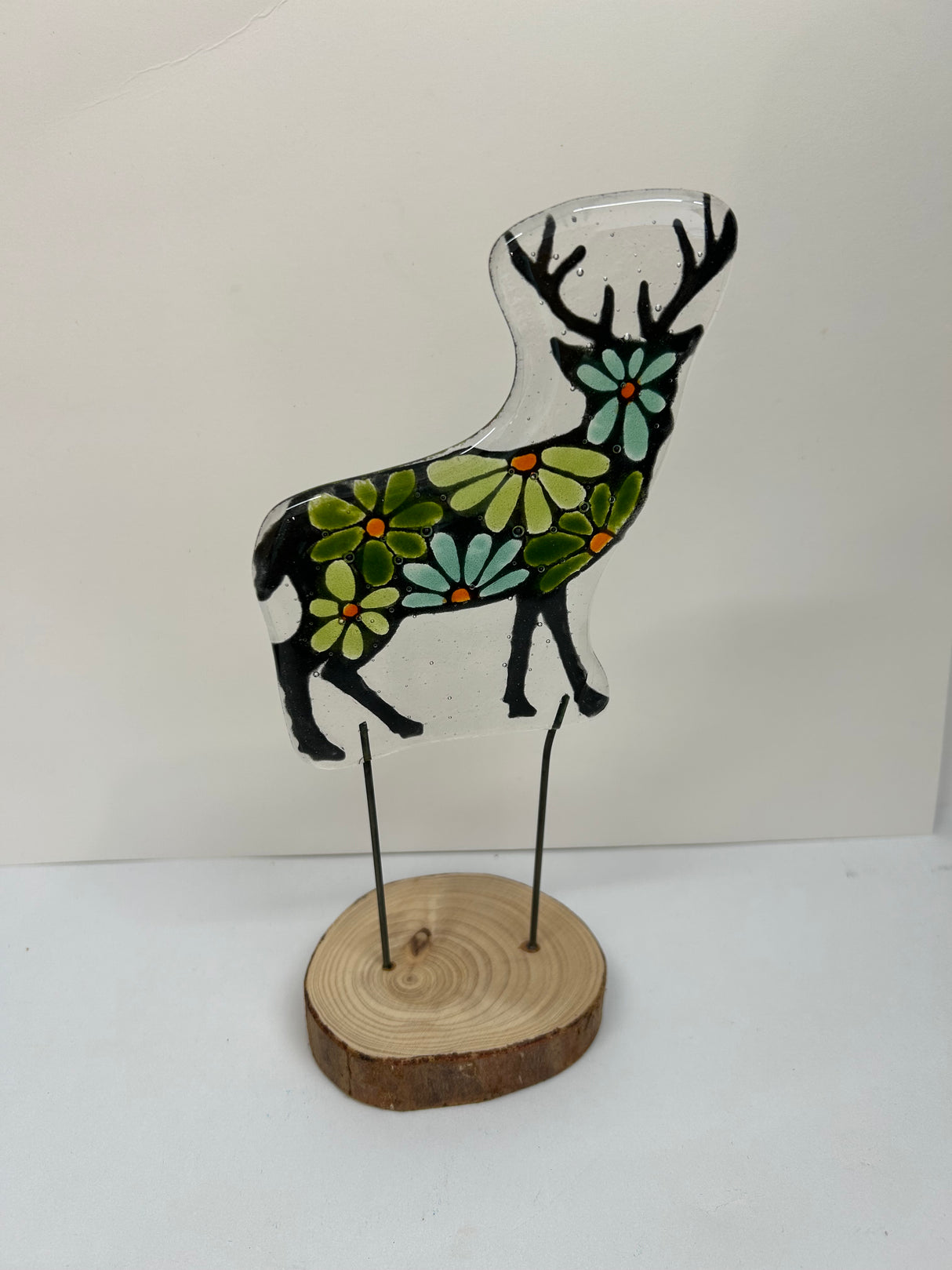 Green Floral Stag Glass Ornament