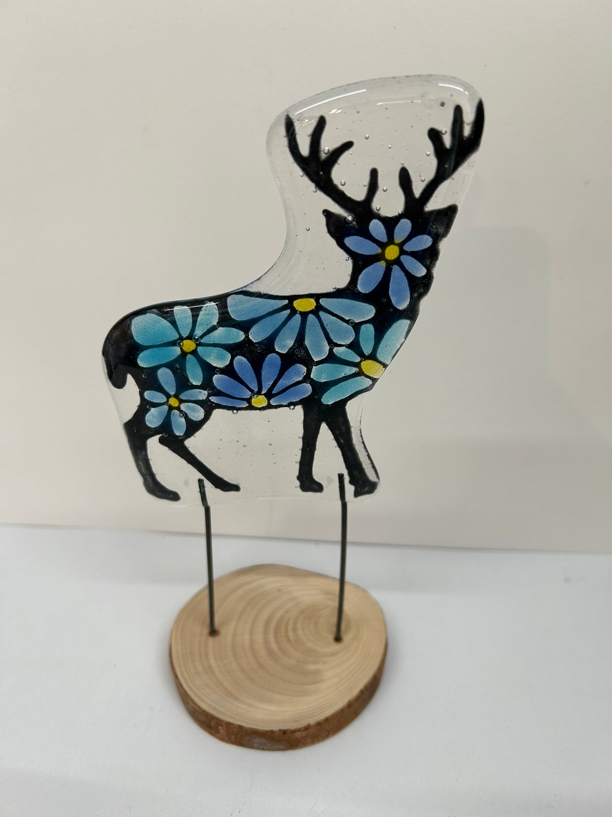 Blue Floral Stag Glass Ornament