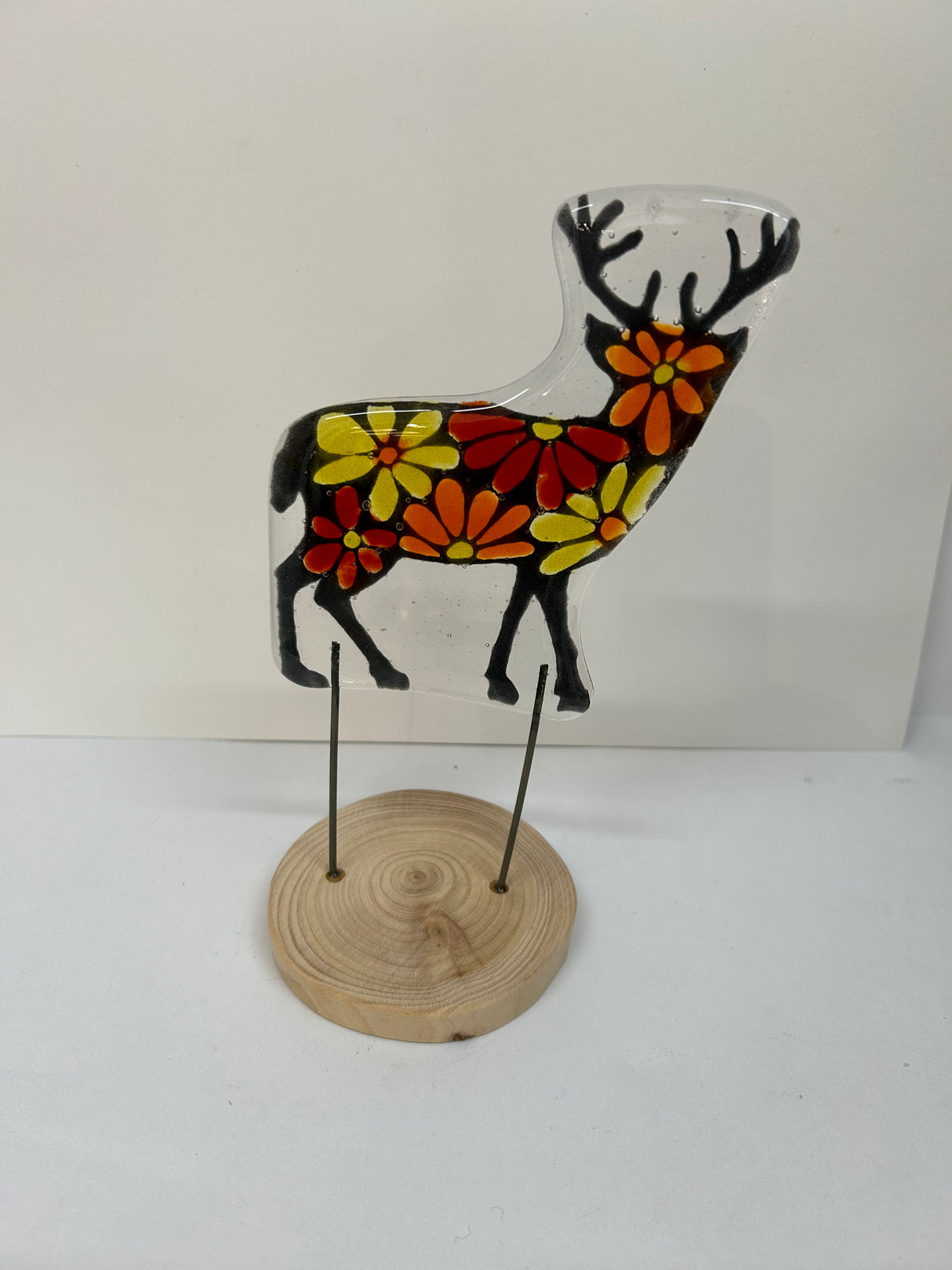 Red Floral Stag Glass Ornament