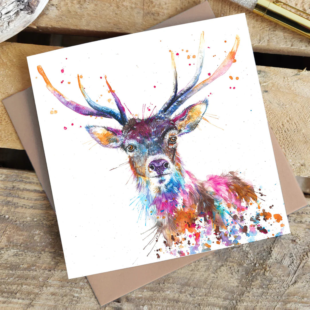 Splatter Rainbow Stag Greetings Card