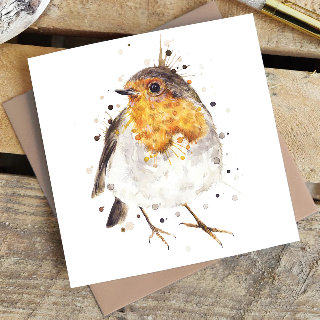 Splatter robin Greetings Card