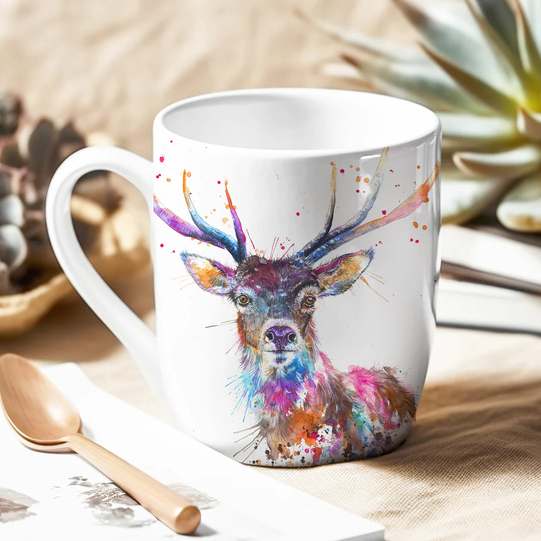 Splatter Rainbow Stag Bone China Mug