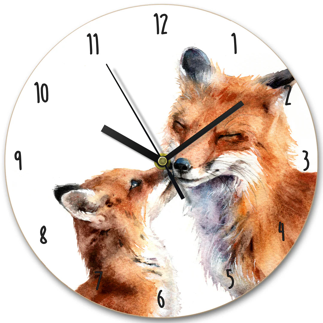 Fox Kiss Wooden Clock